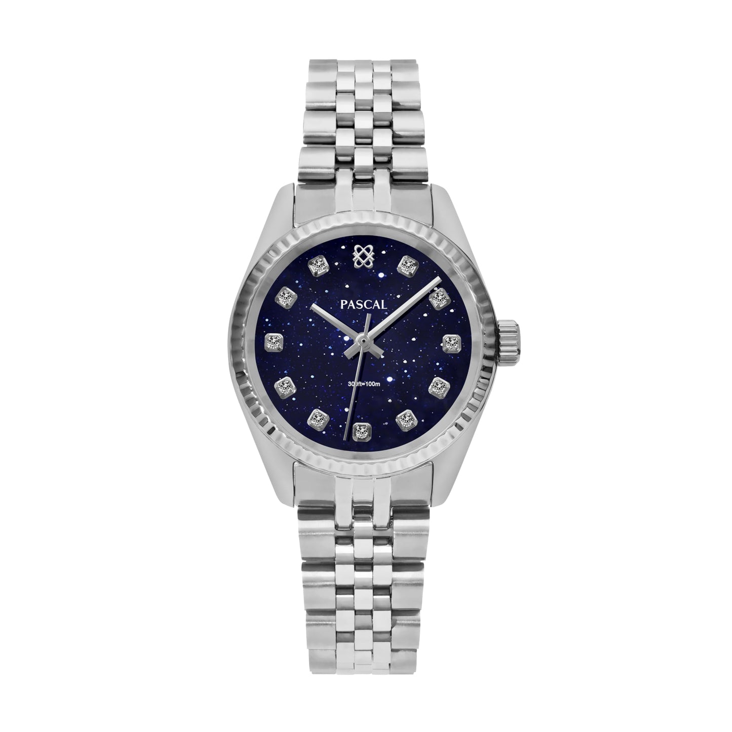 PASCAL Timeless Classic Women's Watch, Swiss Quartz, Sapphire Crystal, 10ATM Waterproof, Stainless Steel Bracelet in Silver & Rose Gold, Diamond Hour Markers, 31mm (Navy)