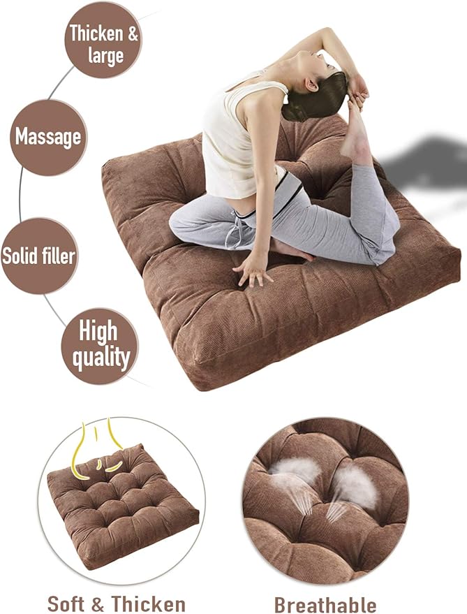 Tiita Indoor/Outdoor Chair Cushions 22" x 22" Seat Pillow Cushion Set of 2 Square Chair Pads for Sitting Patio Garden Floor Throw Pillows, Coffee