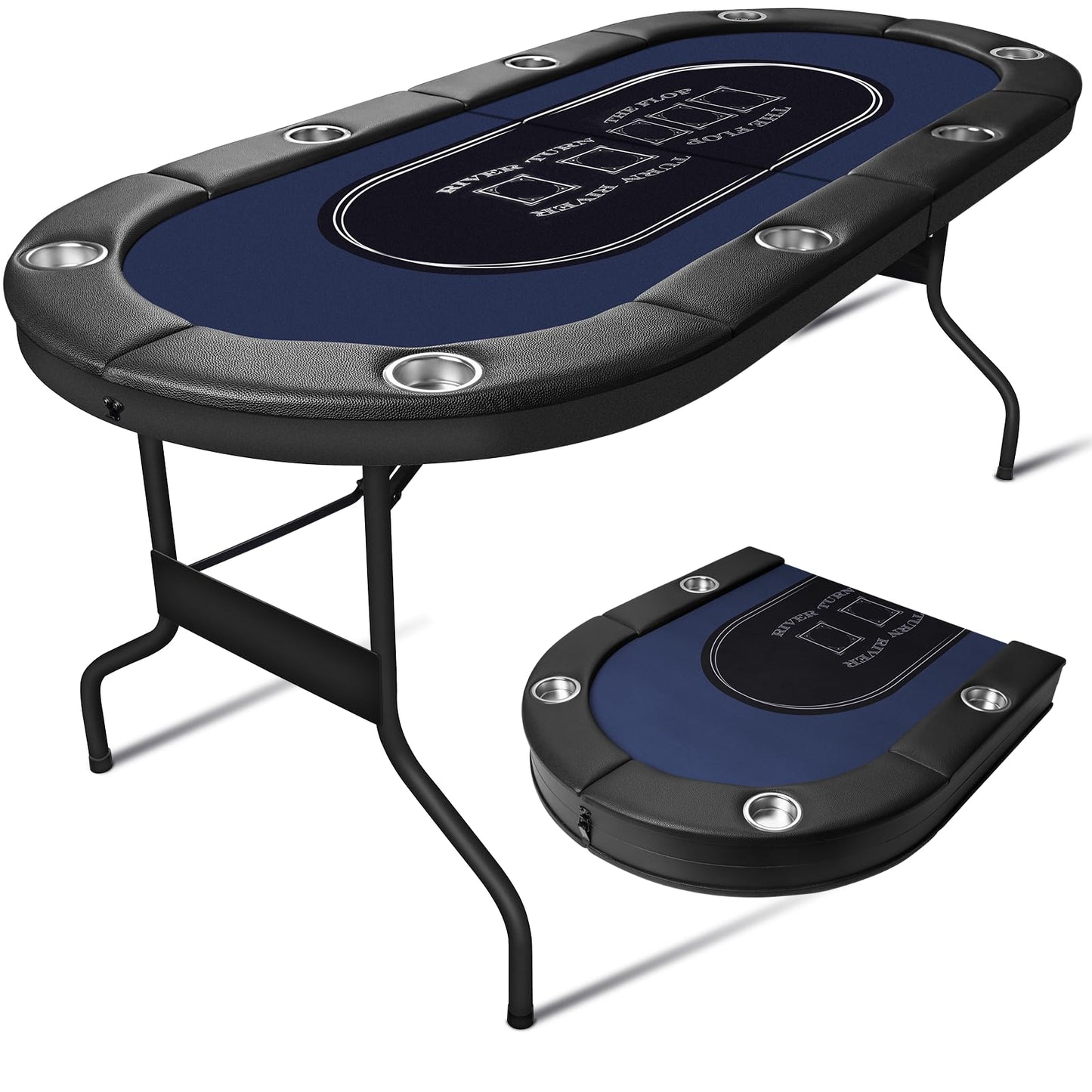 Hyner 8 Player Foldable Poker Table for Adults - Professional Casino Design w/Padded Rail & Deep Cup Holders | Heavy-Duty Steel Frame | Portable for Home Games, Parties & Poker Nights, 71 Inch