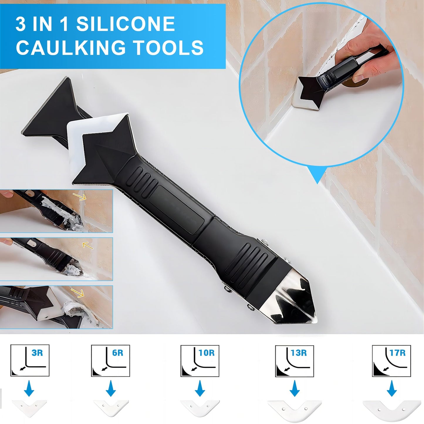 8Oz White Waterproof Caulk & Seal Silicone Sealant, Wadities Tile Grout Repair Kit with Grout Remove Scraper, Shrink & Crack Proof for Bathroom, Shower, Kitchen, Floor (4Oz, Pack of 2)