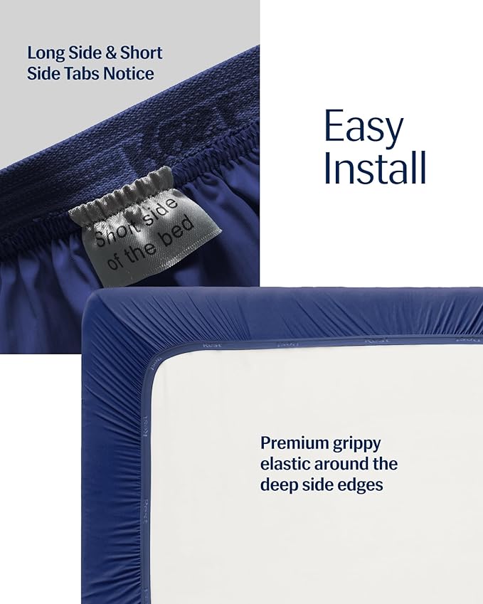 REST® Evercool®+ Fitted Sheet, Twin XL, Midnight Blue, 13" Deep (up to 15’’), Breathable Bedding for Hot Sleeper and Night Sweats, Bed Sheet with Ionic+ Self-Cleaning Silver Yarn for Sensitive Skin