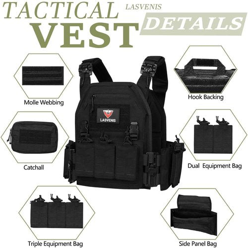 LASVENIS Tactical Vest for Men Weighted Vest Fully Adjustable Outdoor Training Gaming Vests