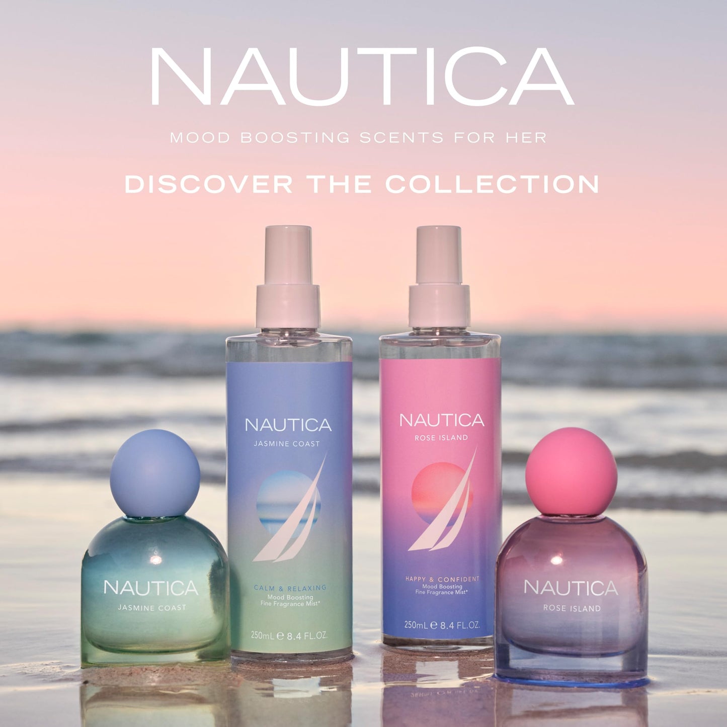Nautica for Her Rose Island Body Mist, 8.4 Fl Oz (Pack of 1), Notes of Lemon, Rose, and Musk, Women's Fragrance, Long Lasting, Mood-Boosting Fragrance, Vegan Formula