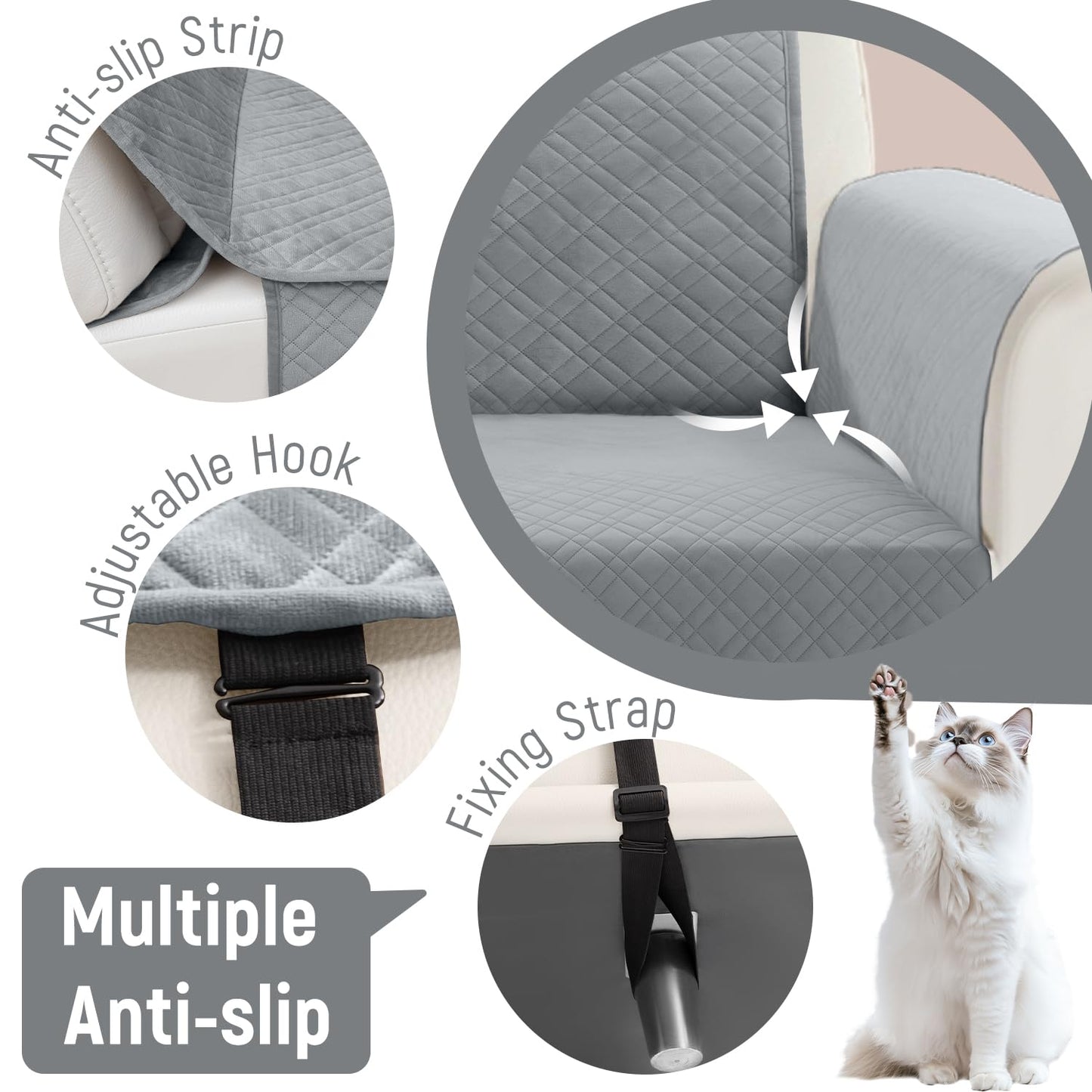 YUEVELLA Waterproof L Shaped Couch Cover for Sectional Sofa Velvet Quilted Corner Sofa Cover L Shape Furniture Protector Slipcover Set with Non Slip Straps for Pets Dogs Kids (XX-Large, Silvery Grey)