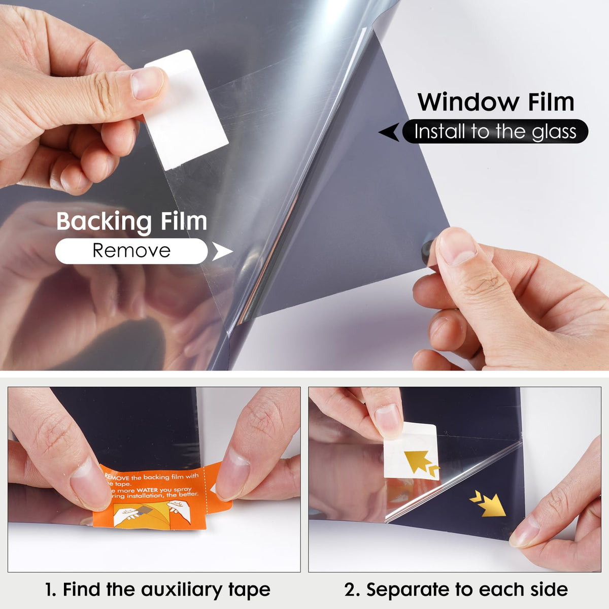 rabbitgoo One Way Window Privacy Film with Kit Window Tint for Home UV Heat Blocking Static Cling Sun Blocker Light Darkening Reflective Mirror Covering See Out Not in 17.5 in X 6.5 Feet Black Silver
