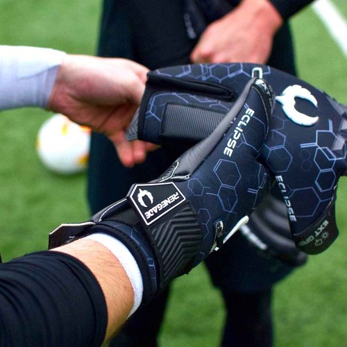Renegade GK Eclipse Tremor Professional Goalie Gloves with Pro Fingersaves Black| Blue & Red Soccer Goal Keeper Gloves (Size 11, Mens, Womens, Neg. Cut, Level 5)