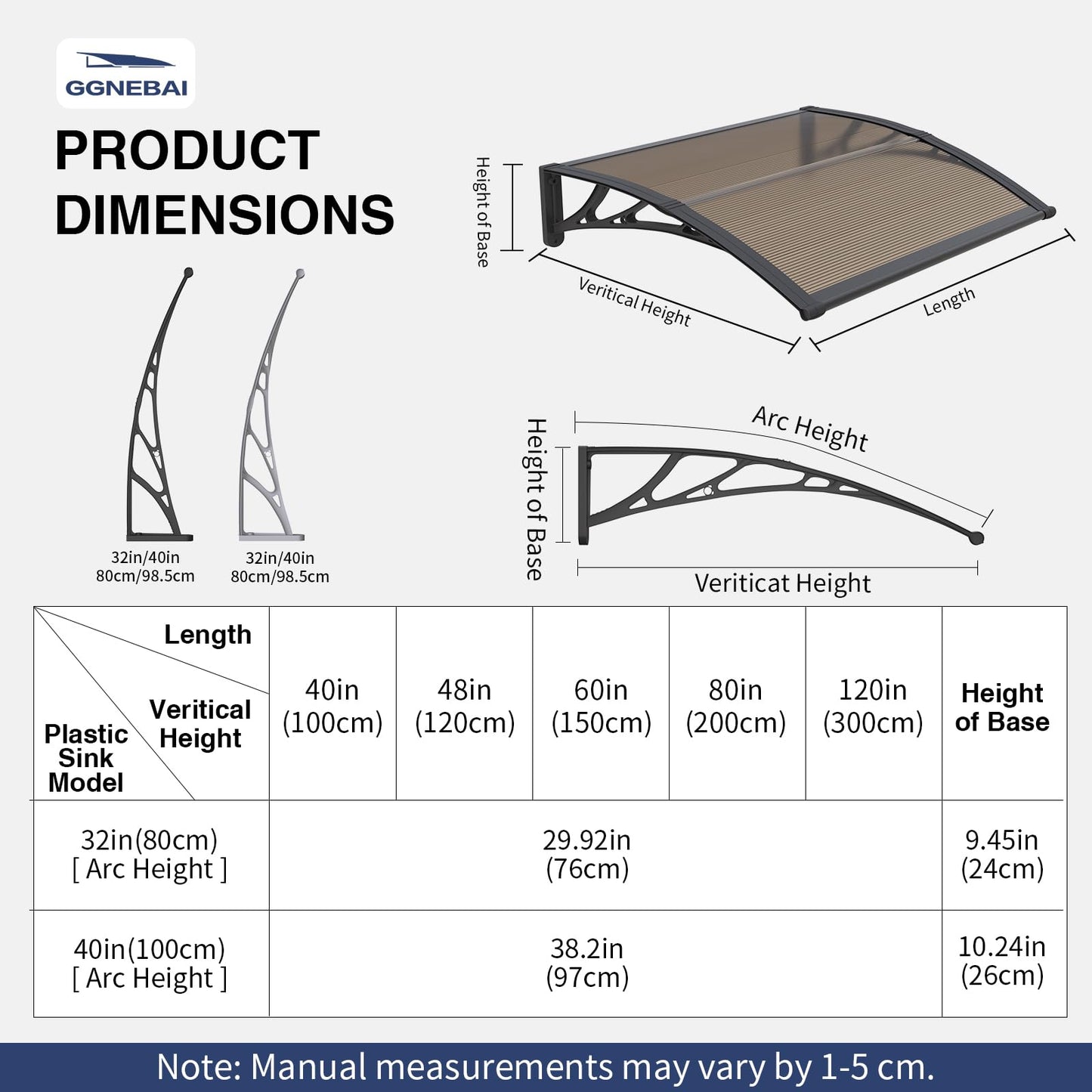 Awning for Door Entrance,40x120 inches Window Awnings for Doors Canopy Polycarbonate Cover Patio Door Awning UV Rain Snow Sunlight Protection Hollow Shee