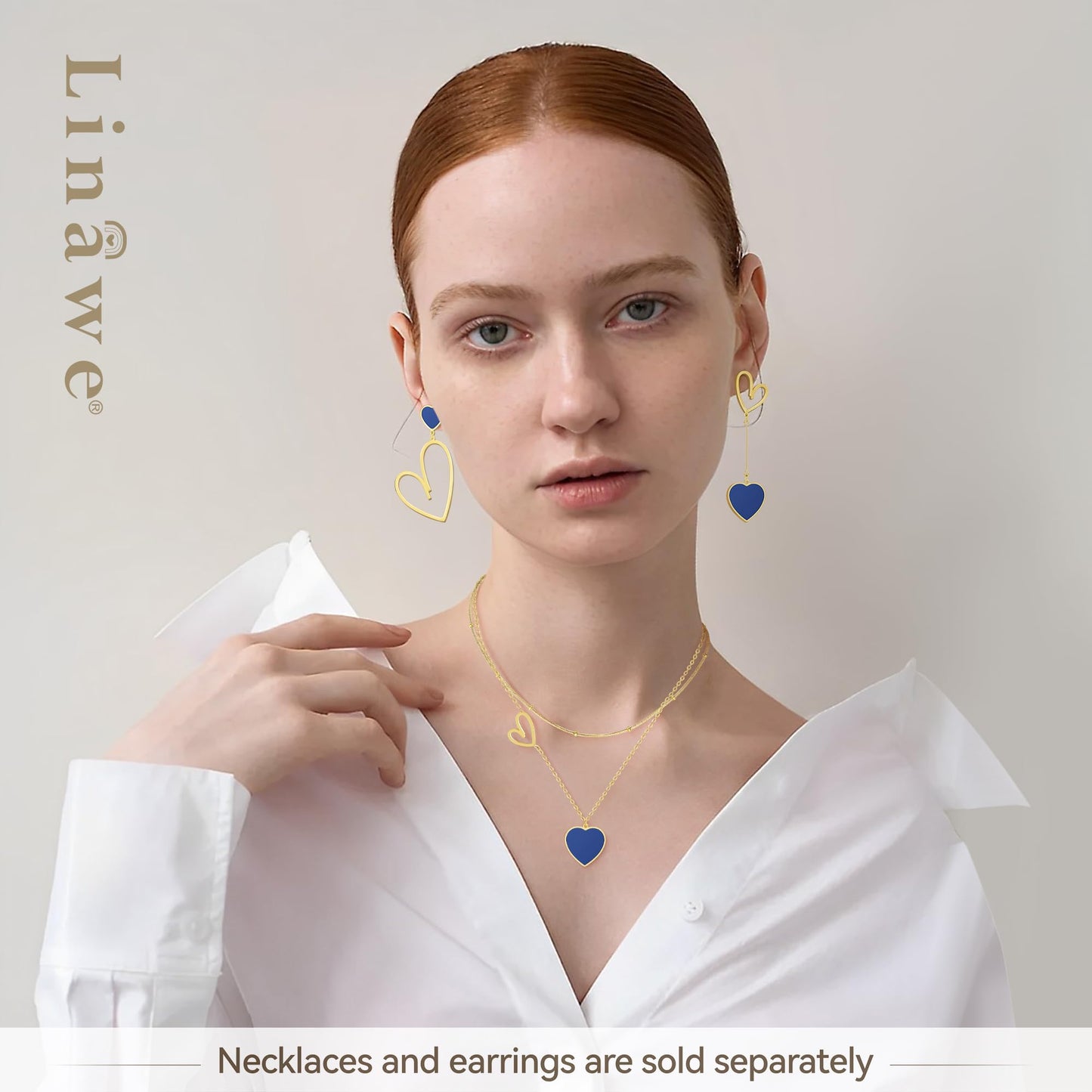 Linawe Gold Heart Earrings for Women Trendy, Royal Blue Dangle Drop Earrings Dangling, Titanium Stainless Steel Hypoallergenic H