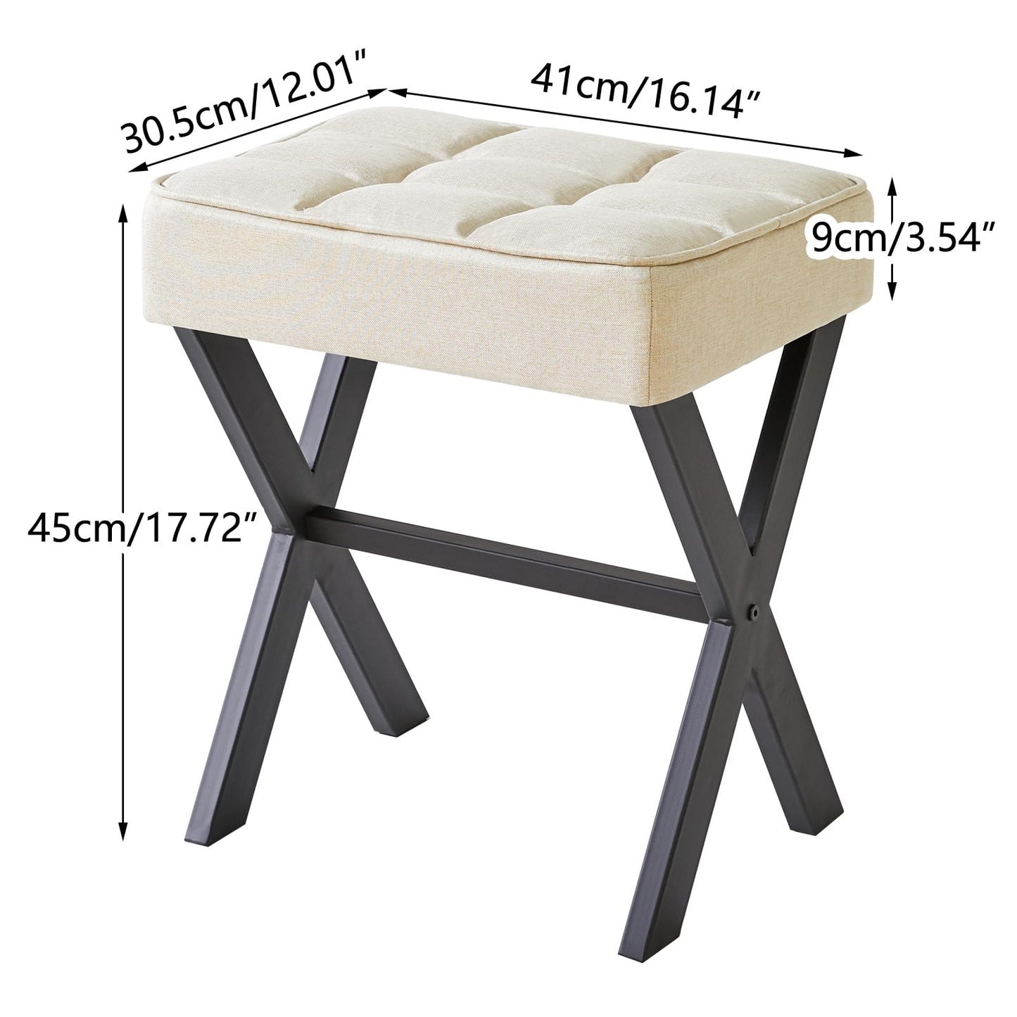 IBUYKE Square Makeup Stool with X-Leg Foot Rest, Linen Footrest, Ottoman Seat, Multi-Use as Small Side Table, for Bedroom, Living Room, Linen LG-70Y