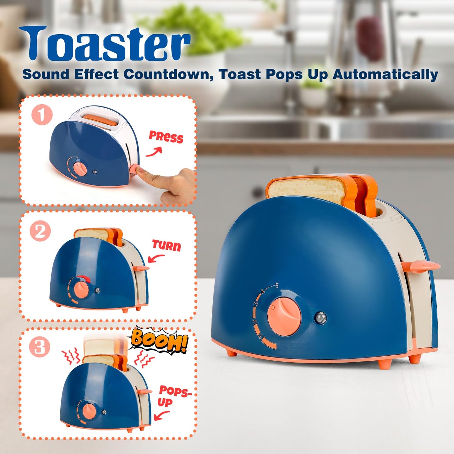 TOY Life Kids Blender Toy, Kids Coffee Maker, Toy Toaster, Toy Kitchen,Play Kitchen Appliances Kids with Light and Sound, Play Coffee Maker for Toddlers, Learning Kitchen Toys Gift for Grils Boys