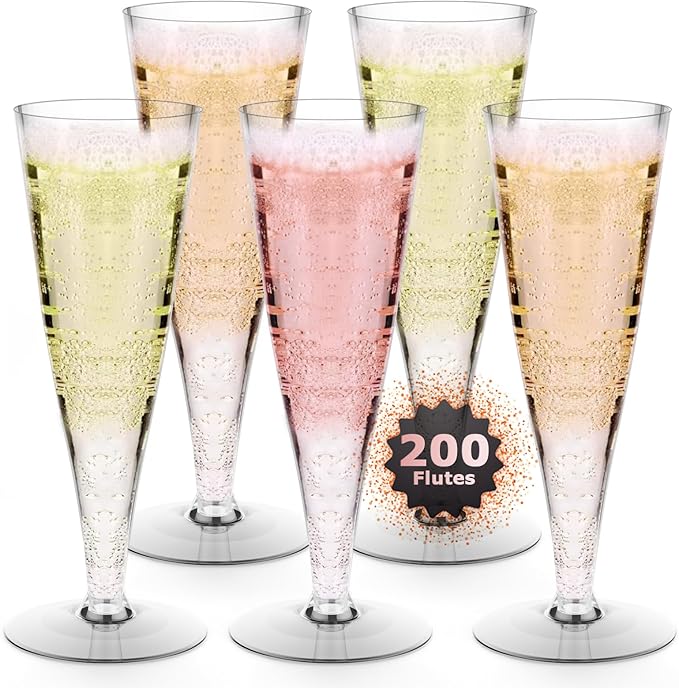 200 Pack Plastic Champagne Flutes Disposable Champagne Glasses, 4.5 Oz Clear Mimosa Glasses Bulk Cocktail Toasting Cups fo...