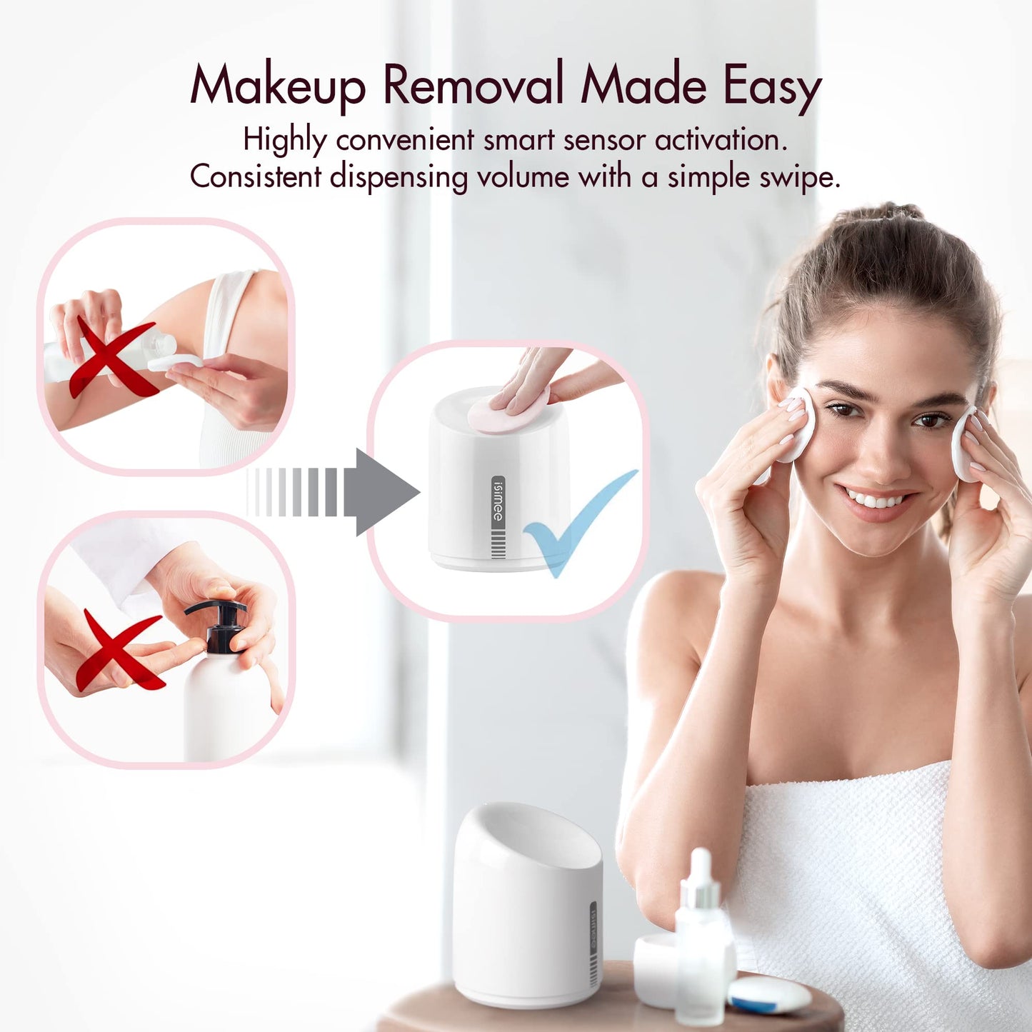 iSiMEE Automatic Makeup Remover Dispenser, Electric Micellar Water and Smart Nail Polish Remover, 6.8OZ Type-C Charger, 4 Months