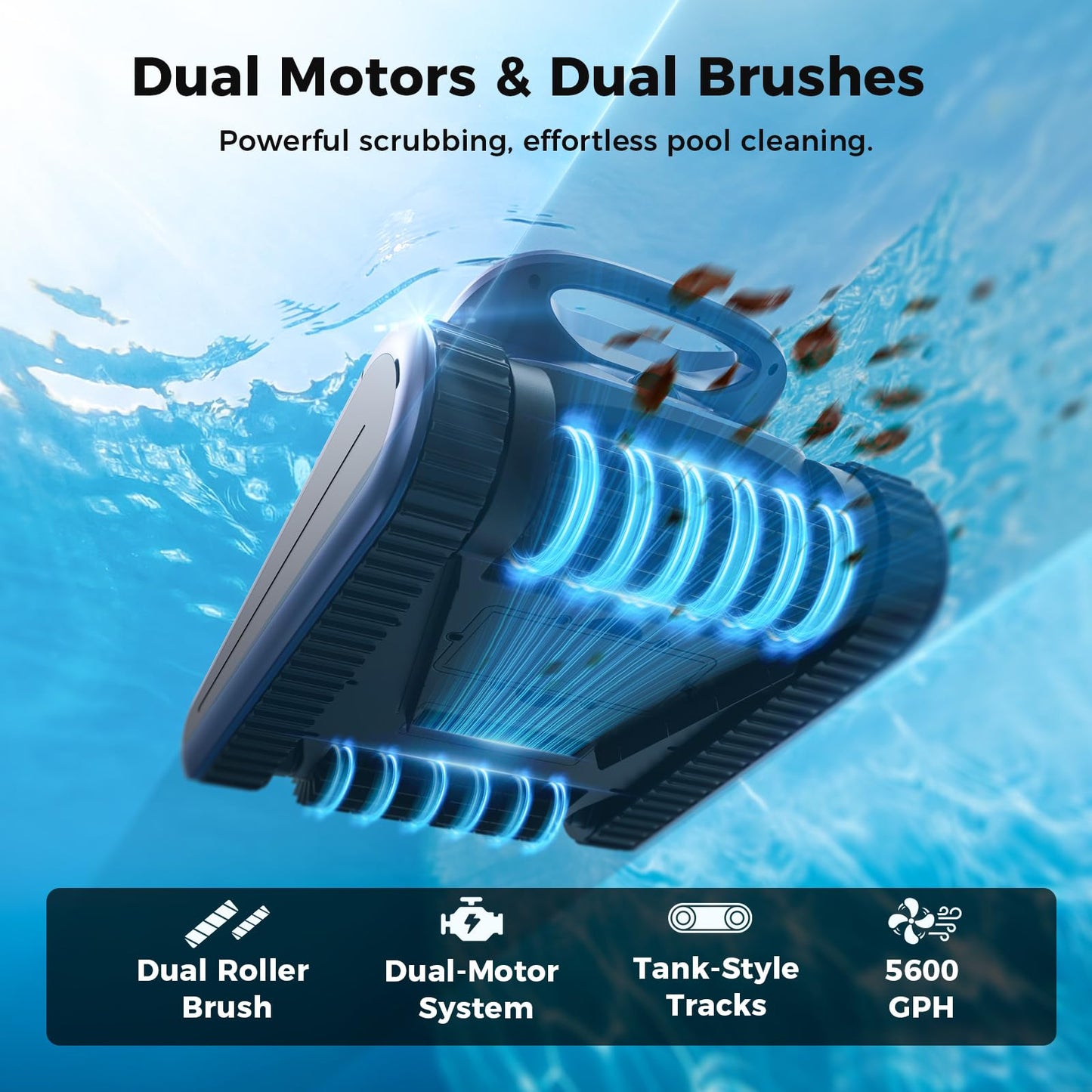 5600GPH Robotic Pool Cleaner,240Min Cordless Pool Vacuum for Inground Pools,3230 Sq.ft,2 Brushe&2 Motor,4-in-1 Wall&Waterline&Floor&Full Cover Cleaning,Smart Navigation,Dual Filtration