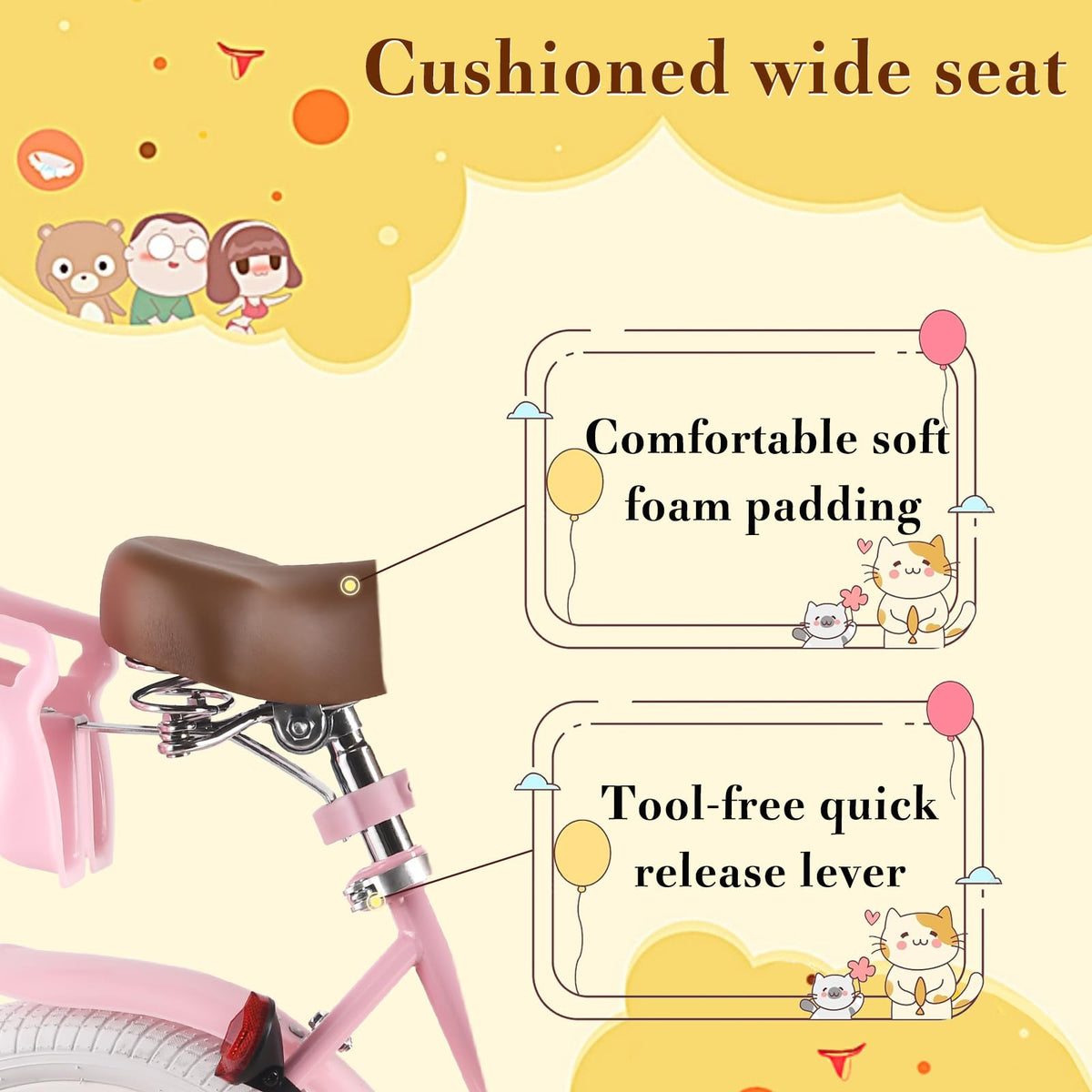 RULLY Lemon Kids Bike 12 Inch Bicycle for Girls Ages 2 3 4 Years, Training Wheels Included, Girl Bikes with Basket & Doll Seat,Pink