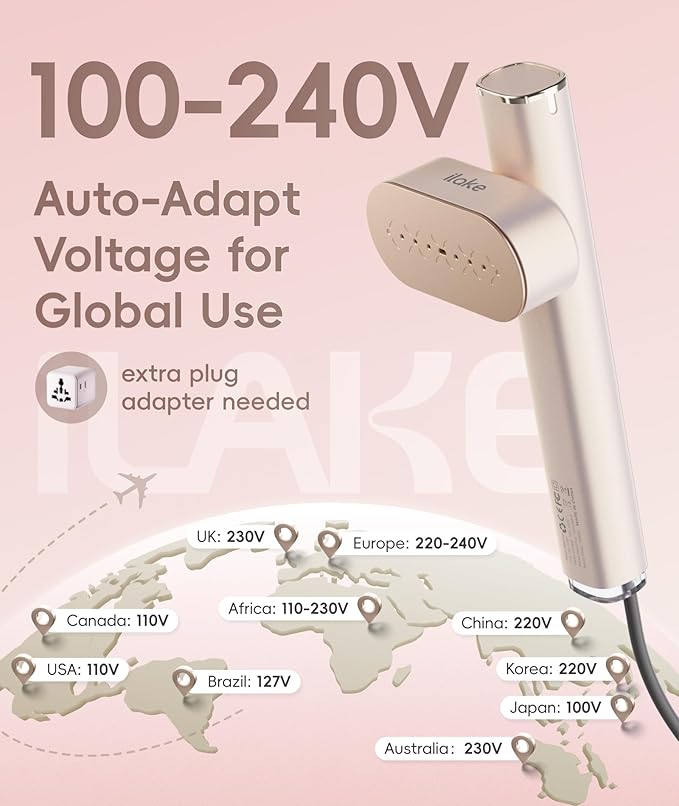 Travel Steamer for Clothes, 100-240V Dual Voltage Portable Garment Steamer, 1000W Travel Size Handheld Steamer & Iron 2 in 1 for Global & Europe Travel, Business, Home, Rose Gold