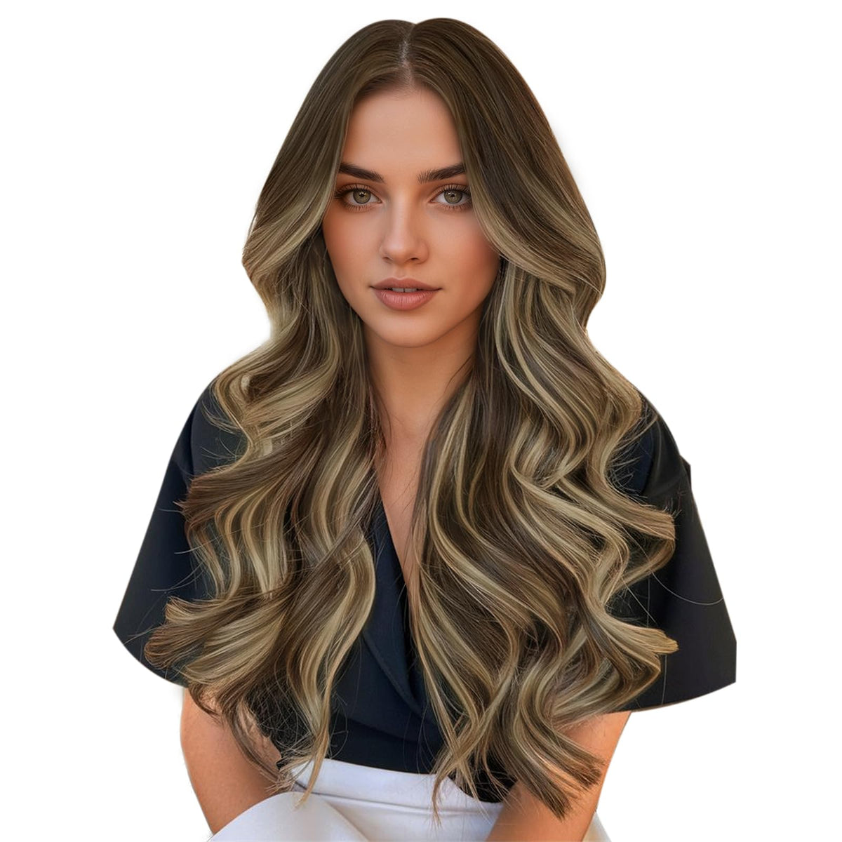 Full Shine Tape in Hair Extensions Human Hair Tape in Balayage Extensions Color 4 Medium Brown to 24 Blonde and 4 Medium Brown 2