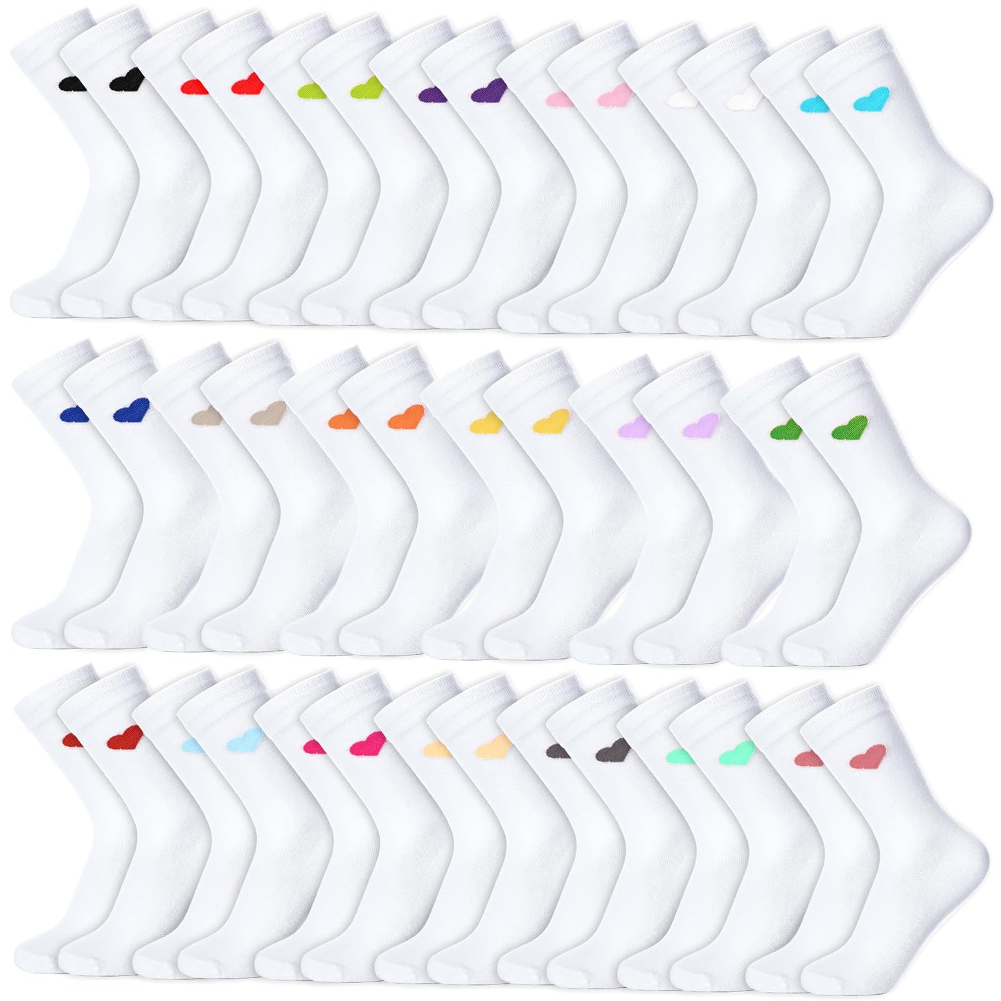 Jeere 20 Pairs Heart Socks Bulk for Women Above Ankle Crew Socks for Mother Bridesmaid Birthday Gifts