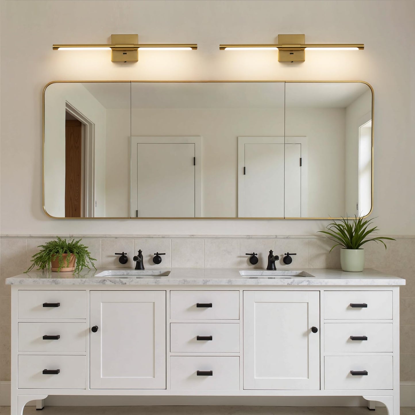 Faziyo Gold Vanity Light Fixtures for Bathroom Over Mirror 24 inch LED Bath Sconces IP44 5CCT Adjustable Morden Picture Lights for Paintings (Built-in Dimmer)