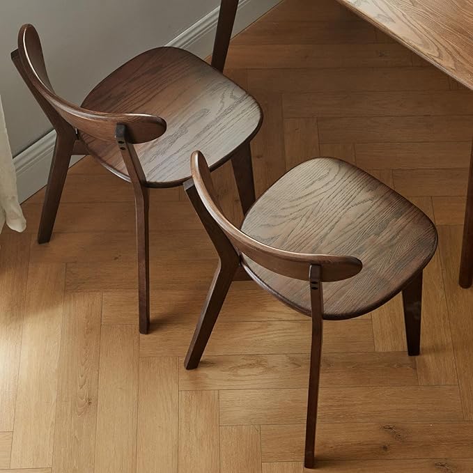 Grewood Oak Wood Dining Chairs,Mid Century Modern Dining Chairs with Comfortable Curved Backrest,Wood Chairs for Kitchen,Dining Room (2, Walnut Color)