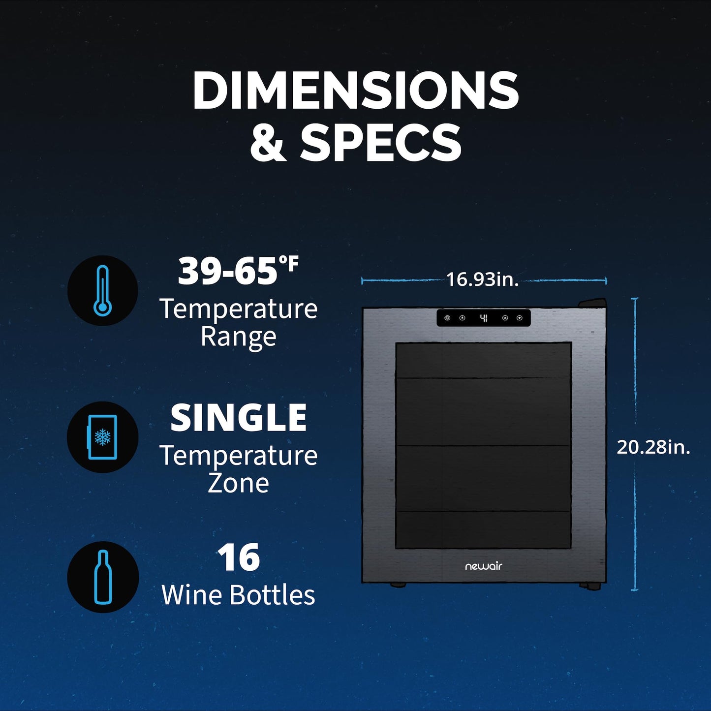 NewAir 16 Bottle Wine Cooler Refrigerator, Shadow Series Freestanding Wine Fridge with Mirror Glass Door, UV-Protected Glass & Quiet Compressor Cooling, Compact Wine Cellar