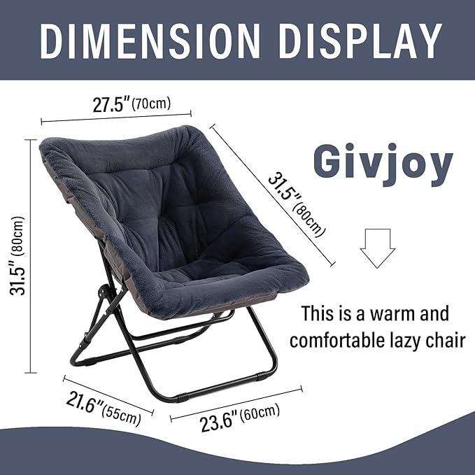 Givjoy Comfy Folded Chair, Soft Faux Fur Oversized Folding Chair, Flexible Lounge Lazy Chair for Kids Girls Teens Adults, Moon Chair for Dorm Rooms, Bedroom, Living Room