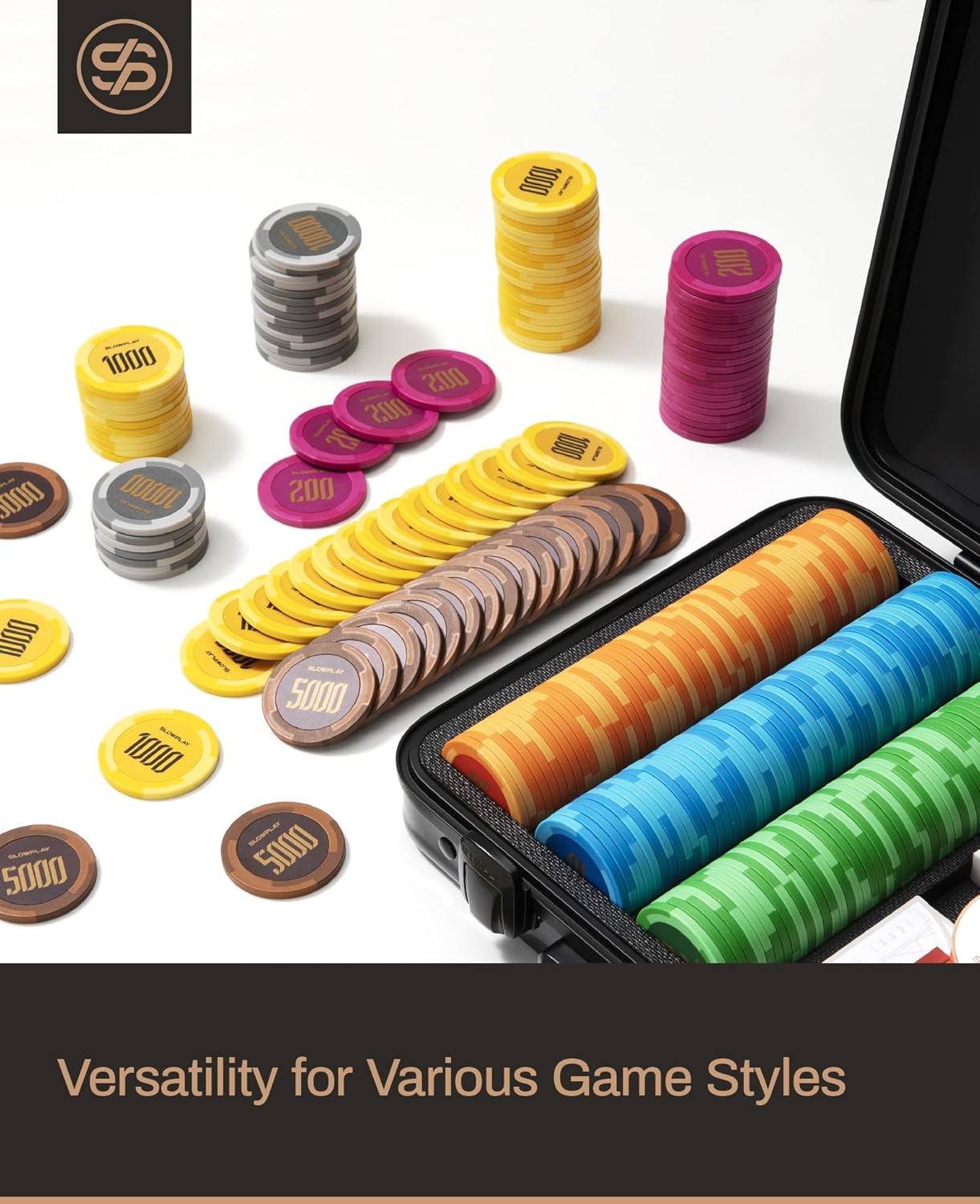 SLOWPLAY Godel Clay Poker Chips, 14 Grams Heavyweight Clay Composite, 40mm Large Chips in Bulk, Pack of 50 with Denomination of 500