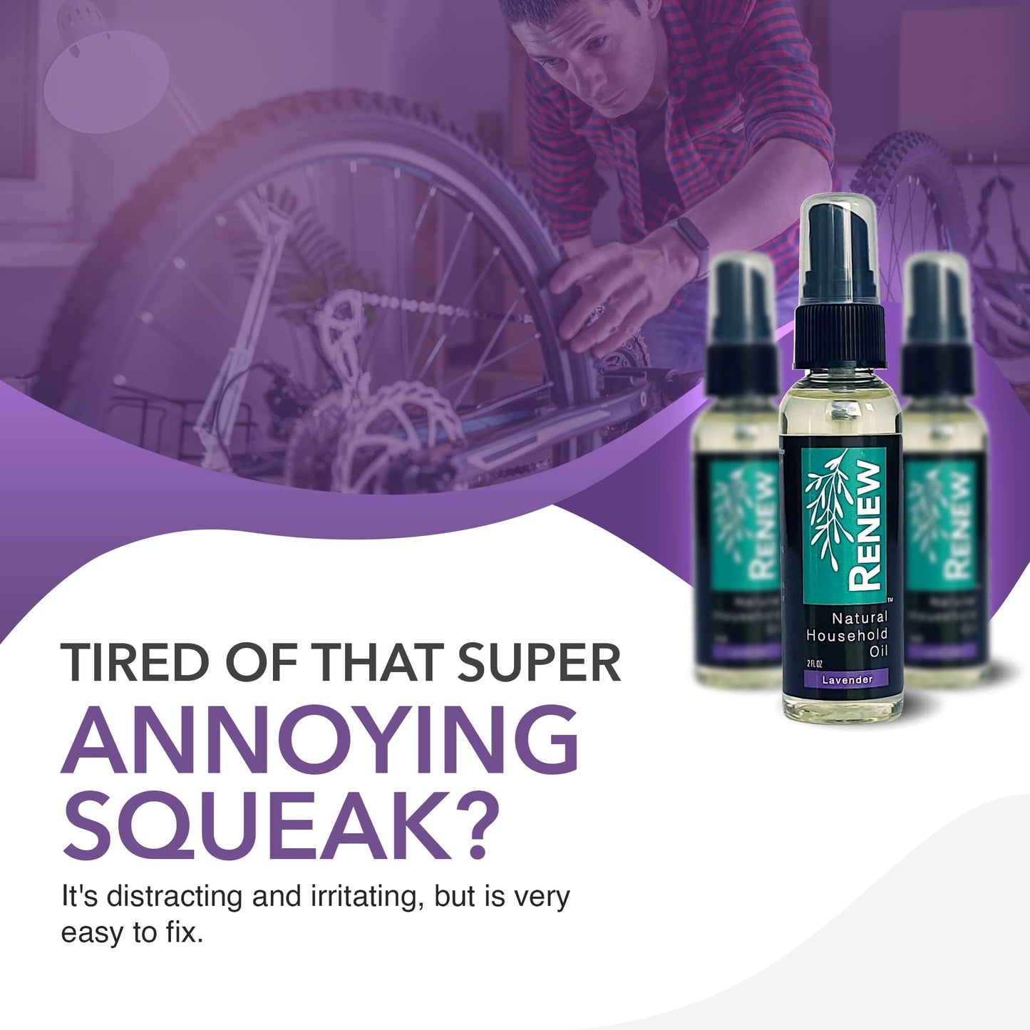 HōMPURE® Renew Natural Household Oil Lavender - Eco-Conscious All-Purpose Lubricant Spray with Lavender Scent for Doors, Hinges & Locks - Natural Penetrating Oil for Smooth, Long-Lasting Lubrication
