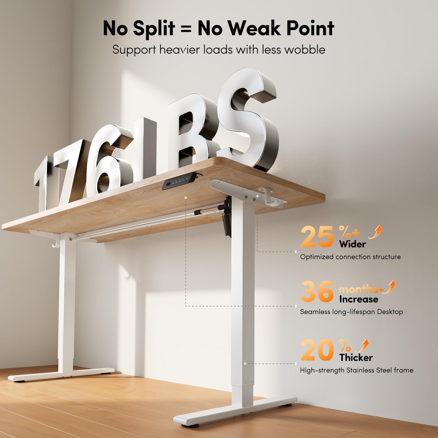 FEZIBO One-Piece Standing Desk, 48"x24" Seamless Tabletop Electric Height Adjustable for Home Office, Study Rooms & Multi-Device Workstations, Maple