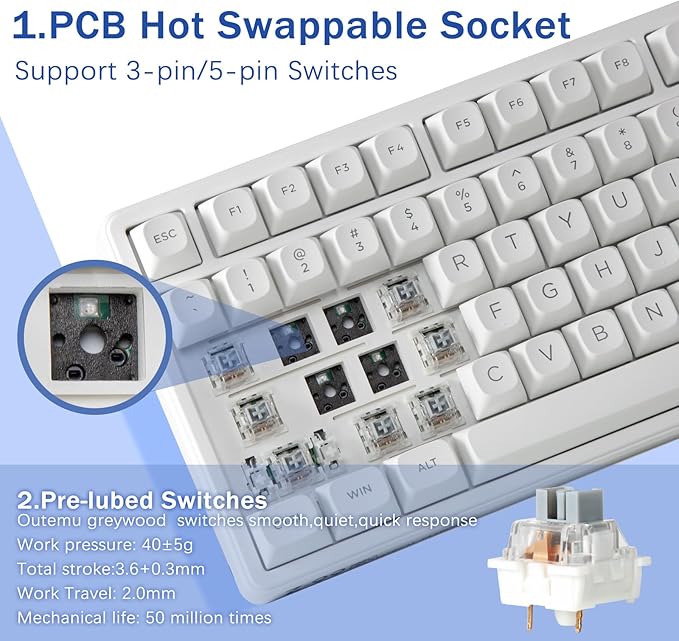 E-Yooso Creamy Mechanical Keyboard Wired, Hot Swappable, Pre-lubed Linear Switches, Gasket Structure with Sound Dampening Foam, RGB Backlit, 99 Keys Custom Gaming Keyboard for PC/Mac,White