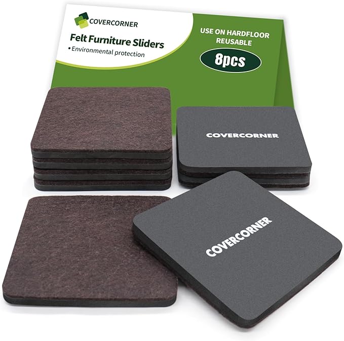 COVERCORNER Felt Furniture Sliders for Hardwood Floors 8 PCS - 5 inch Square Furniture Moving Slider – Heavy Duty Felt Movers Sliders Chair Legs Floors Protectors (for Hardwood Floors)-Brown