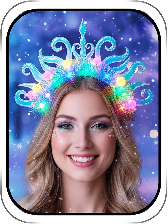 Lorealri Light Up Crown Headband, Glowing Homecoming Rave Festival Party Cosplay LED Accessory for Women