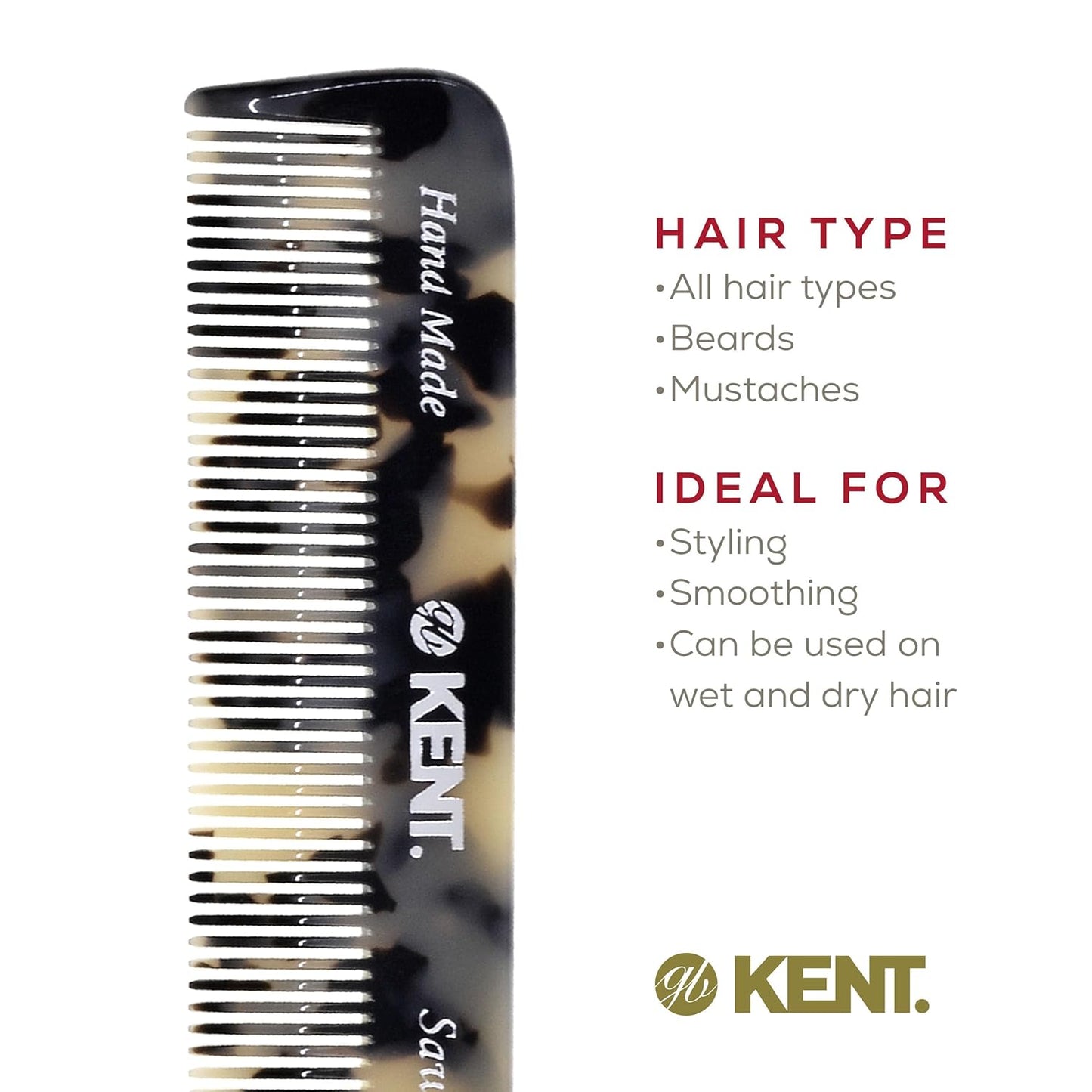 Kent FOT TW Handmade Fine Tooth Comb, Pocket Travel Comb for Men's Styling, Mustache, Beard Care, and Fine or Thinning Hair
