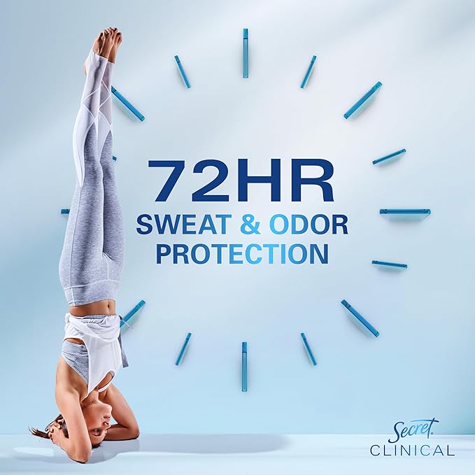Secret Clinical Strength Antiperspirant Deodorant for Women, 3X Stress Protection, 72hr Sweat & Odor Protection, PH Balancing Minerals, Invisible Solid, Clean Lavender Scent, 2.6 oz