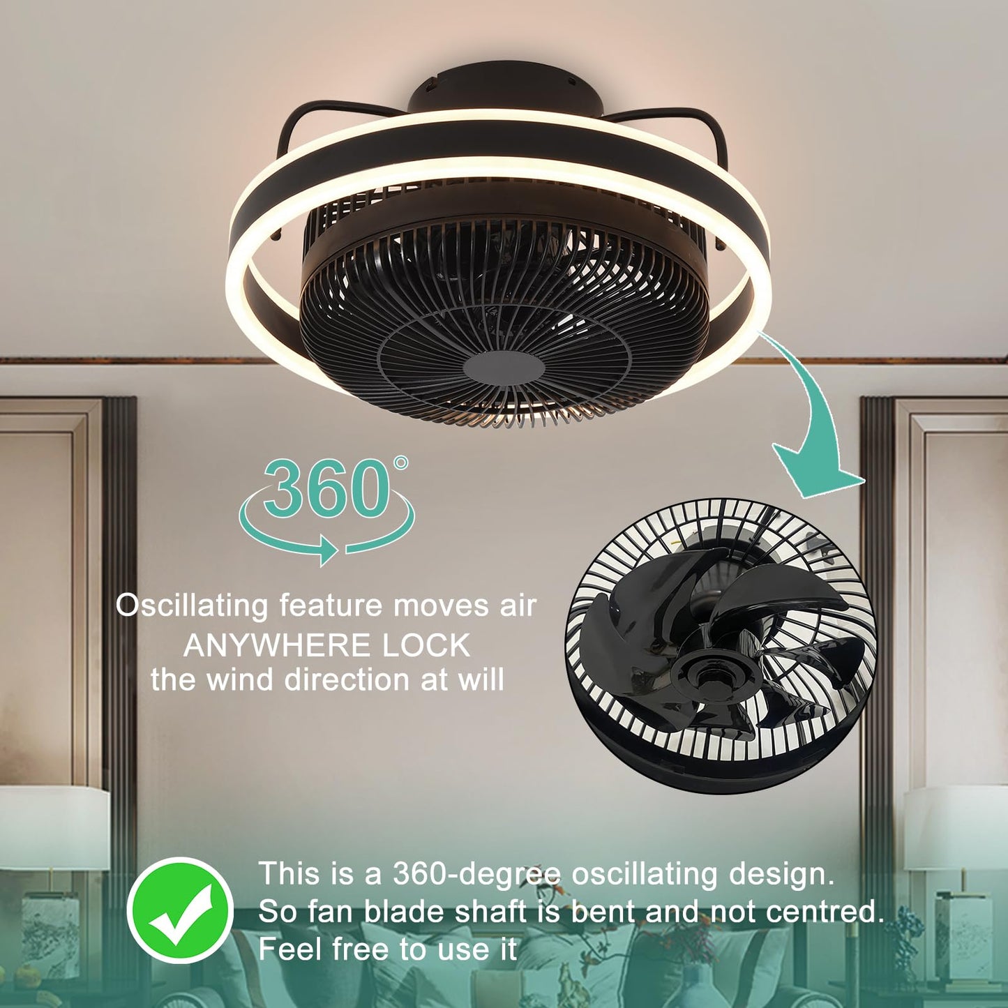 Ahawill Ceiling Fans With Lights,360 Rotating Oscillating Ceiling Fan,Modern Led Dimmable Mute Ceiling Fans With Remote Control