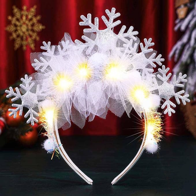 BARTOSI Snowflake Light Up Headband LED Christmas Headbands Xmas Holiday Hair Accessories for Women