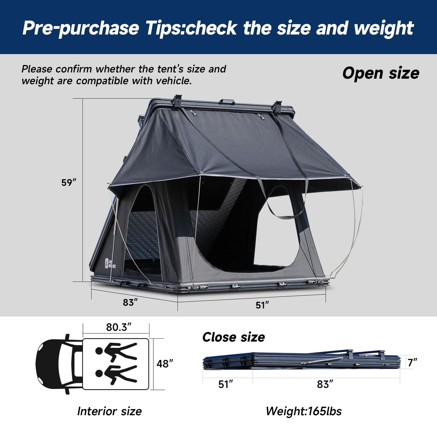 Arctwonder Rooftop Tent Hard Shell with Winter Thermal Layer,Roof top Tent Hardshell Suitable for Jeep SUV Truck Van,Camping Car 2 Person