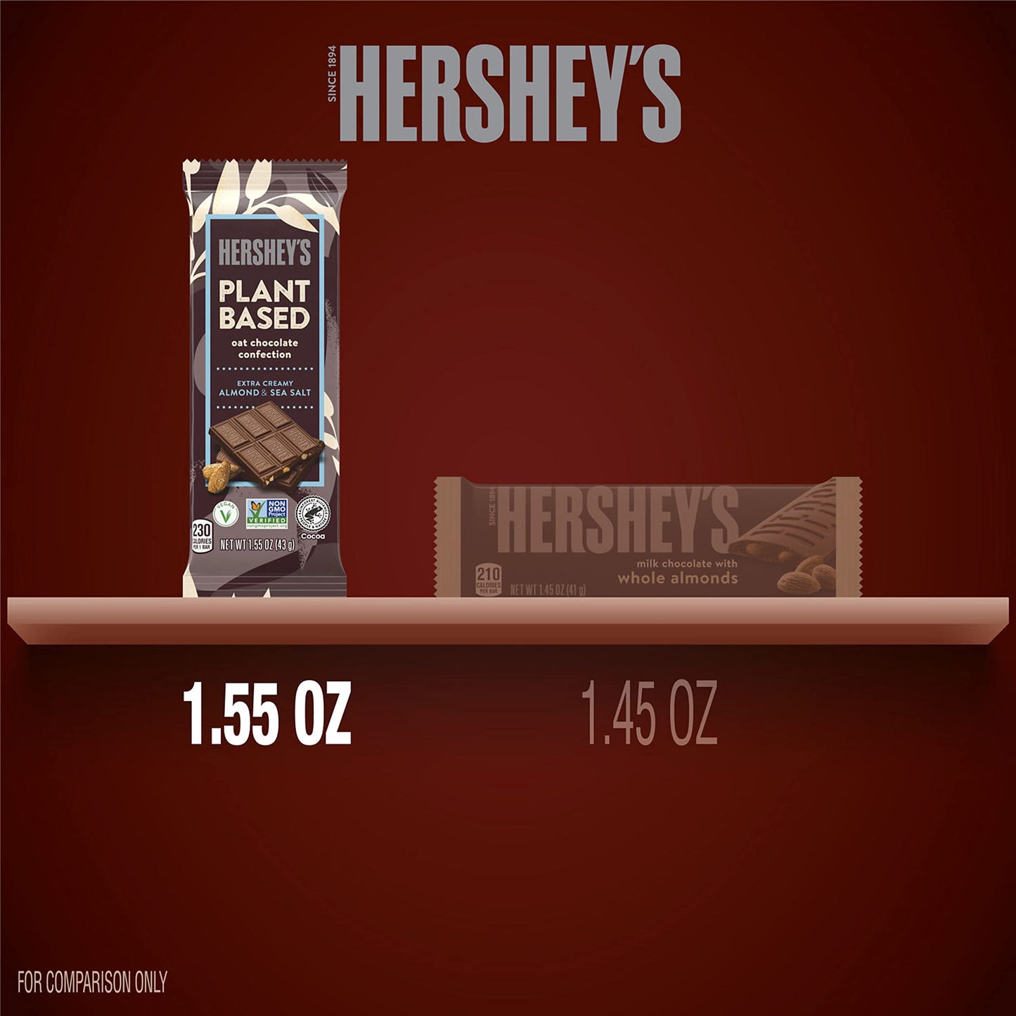 HERSHEY'S Plant Based Extra Creamy with Almond and Sea Salt Candy Bar, 1.55 oz (12 Count)