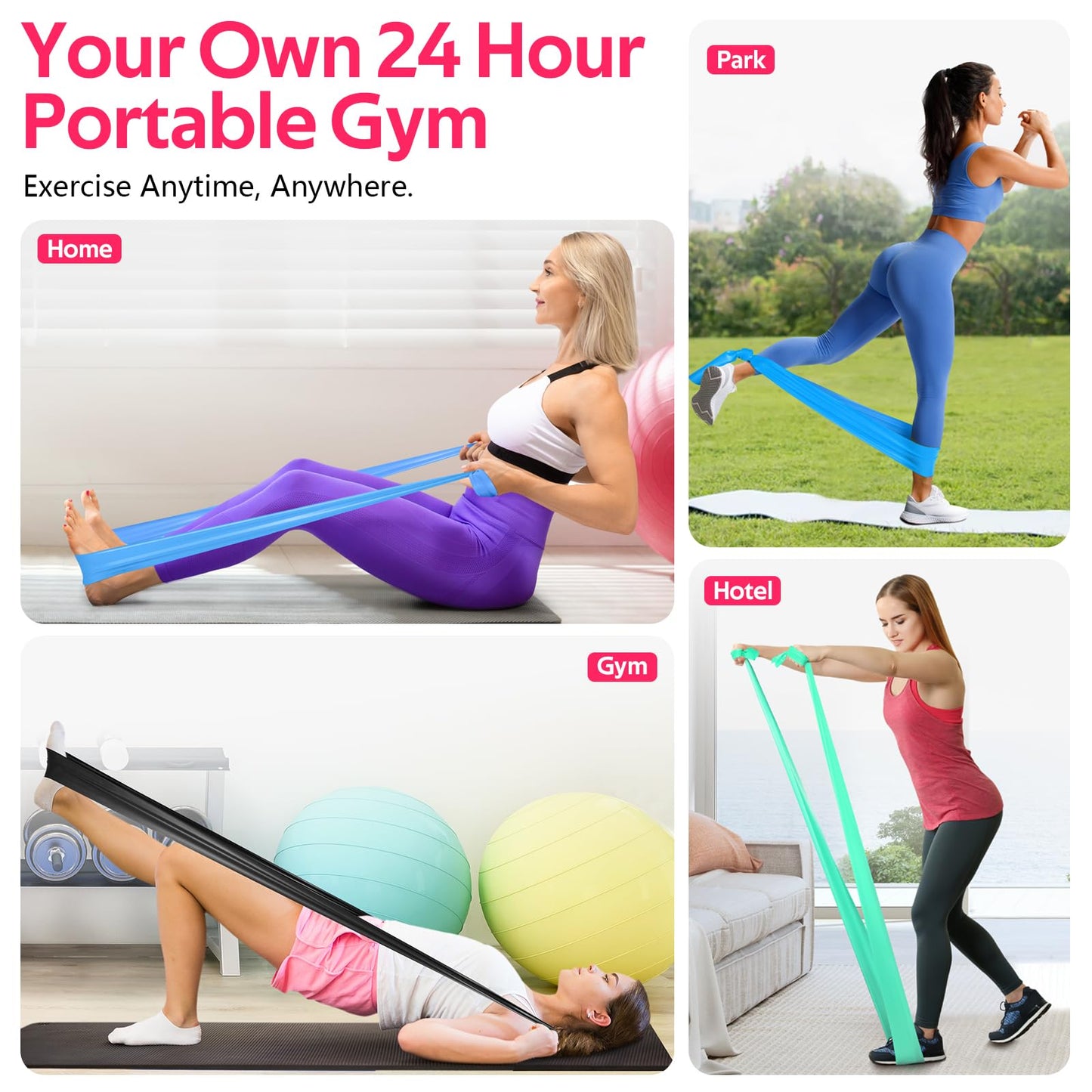 Resistance Bands for Working Out, Exercise Bands for Physical Therapy, Stretch, Recovery, Pilates, Rehab, Strength Training and Yoga Starter Set