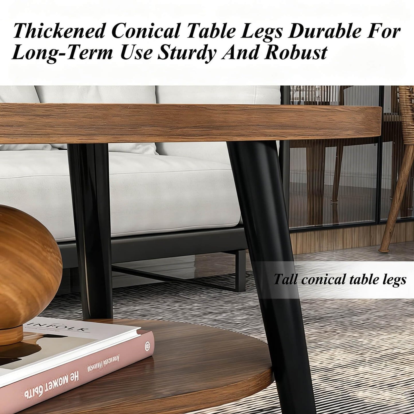 Hothingwell Oval Coffee Table for Living Room, 47" Walnut Mid Century Modern Coffee Table for Small Space, D47xW23.6xH15