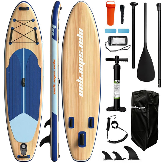 Marsdorgan 11' Inflatable Paddle Board Light Oak | Extra Wide SUP with Non-Slip Deck for All Levels | Portable for Lake Ocean, Complete Accessory Package