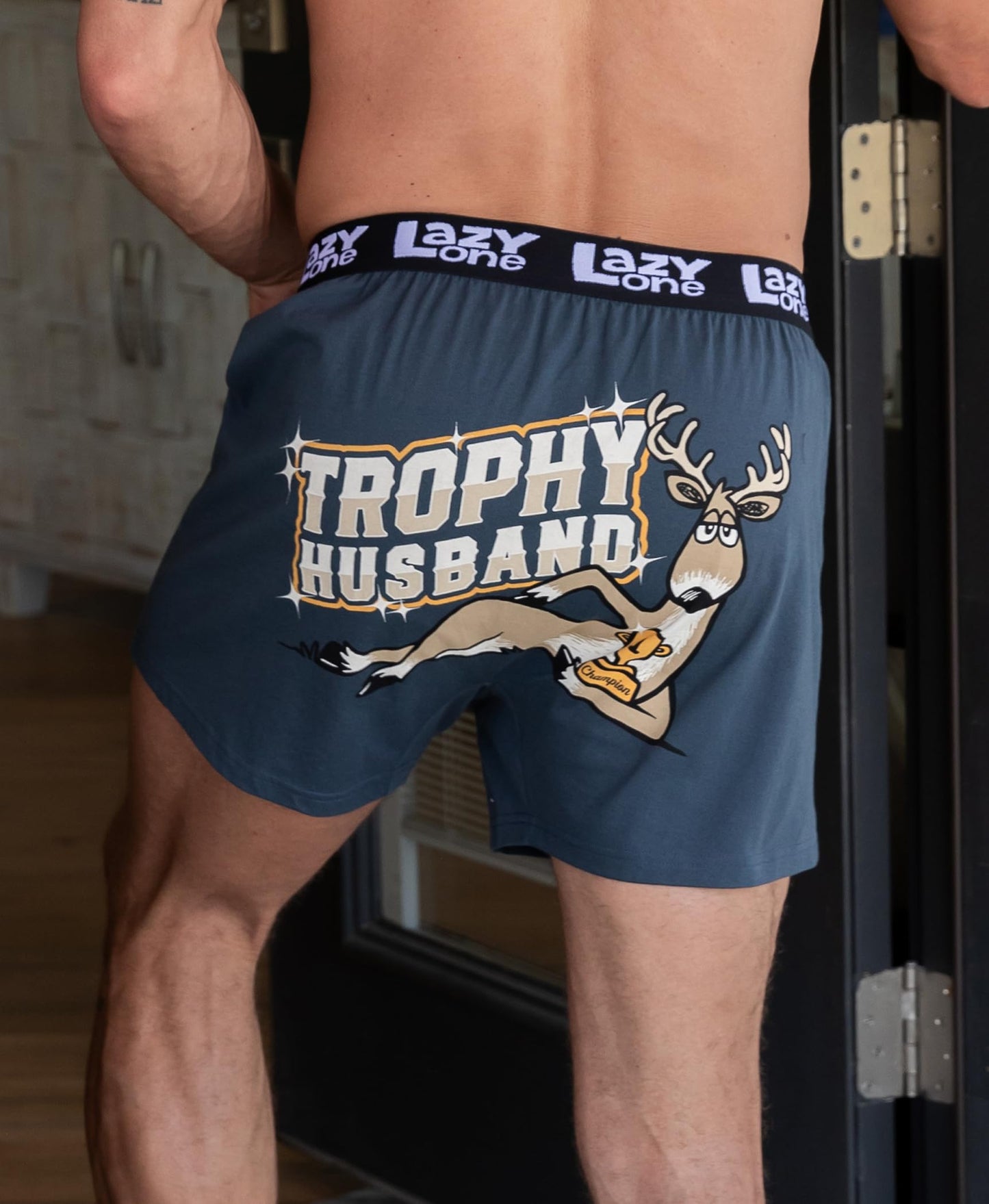 Lazy One Funny Animal Boxers, Novelty Boxer Shorts, Humorous Underwear, Gag Gifts for Men (Trophy Husband, X-LARGE)
