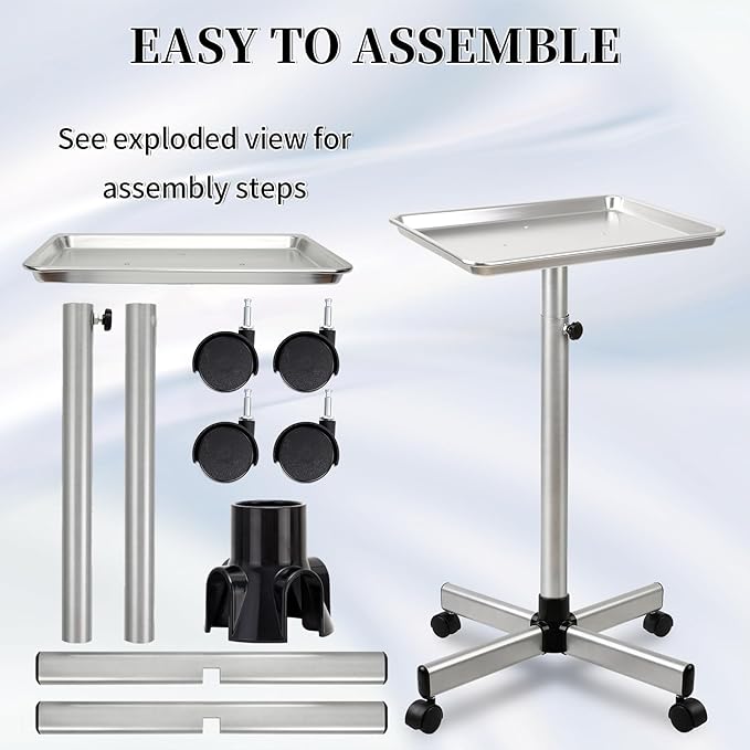 Salon Tray, Salon Color Tray with Adjustable Height, Salon Tray on Wheels, Salon Rolling Tray, Ideal Use As Tattoo Tray＆Dental Tray