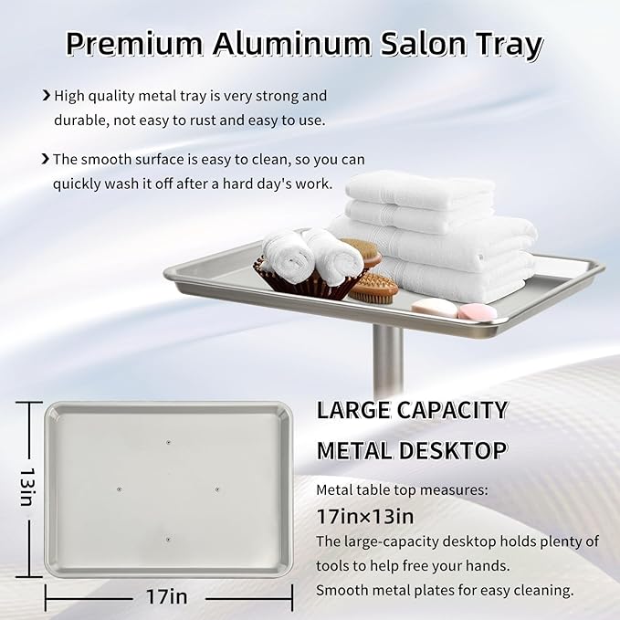Salon Tray, Salon Color Tray with Adjustable Height, Salon Tray on Wheels, Salon Rolling Tray, Ideal Use As Tattoo Tray＆Dental Tray