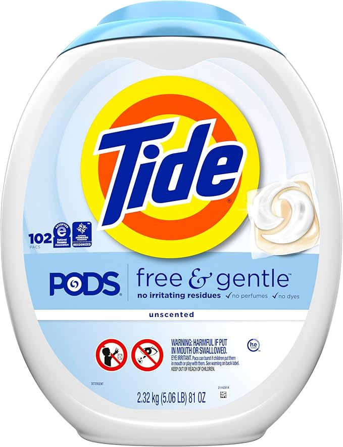 Tide PODS Free & Gentle Laundry Detergent Soap Pacs, 102 Count, Laundry Detergent Pacs, Laundry PODS Detergent