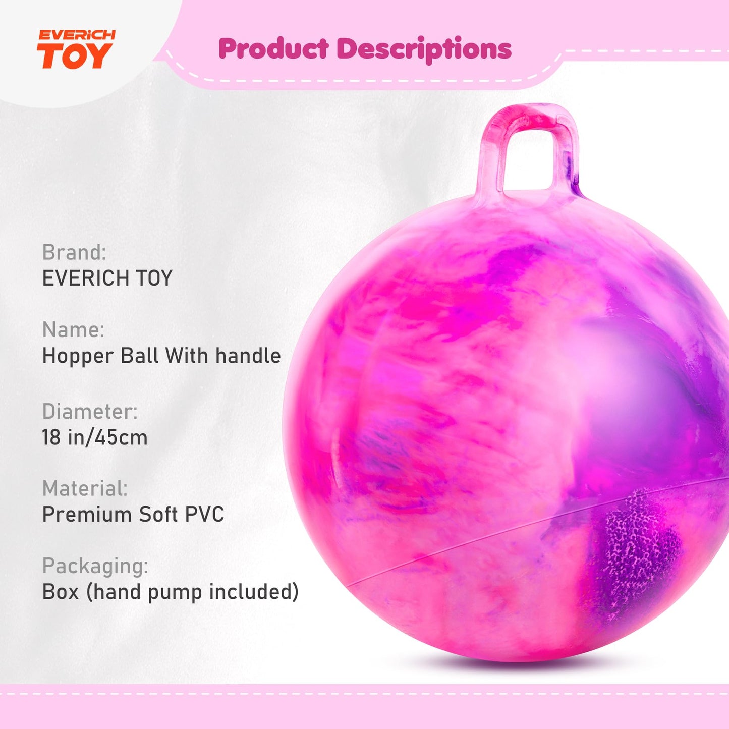 EVERICH TOY Hopper Ball, 18 Inch Hoppity Hop for Kids 4-8, Clouds Bouncy Ball with Handle, Indoor Outdoor Inflatable Hopping Toys for Boys and Girls Gifts with Pump