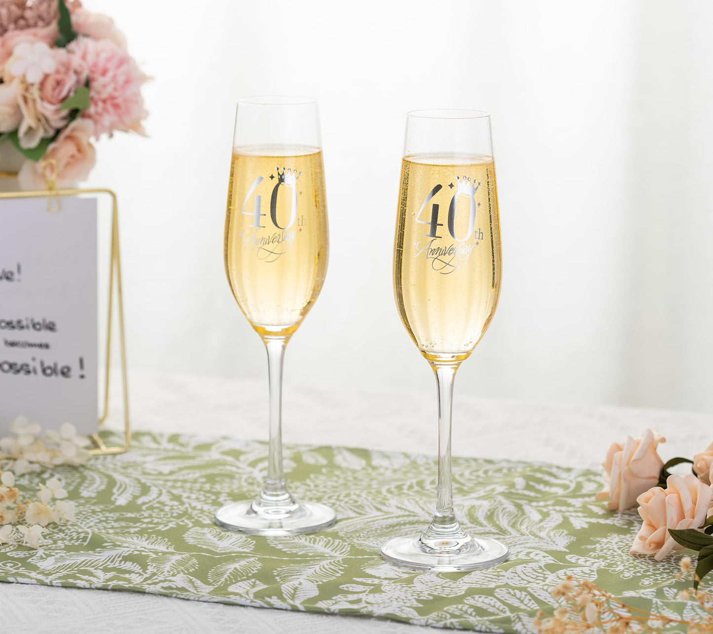 iooiluxry 40th Anniversary Wedding Gifts, Champagne flutes 40th Anniversary Decorations Champagne Glasses with Rhinestones 40th Gift for Married Couples, Relatives, Parents