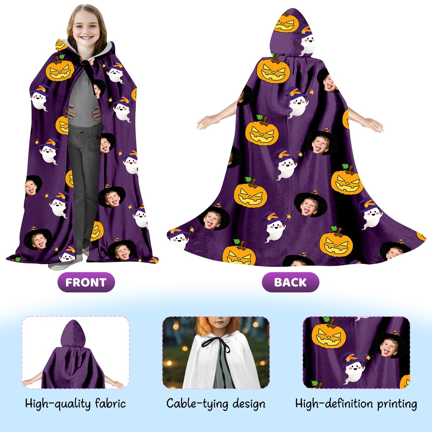 Personalized Halloween Hooded Cloak - Custom Photo Print Cape for Adults & Kids, Multiple Colors | Halloween Costumes Adult, Cloak with Hood,S-2Xl (90-180Cm) (Red)