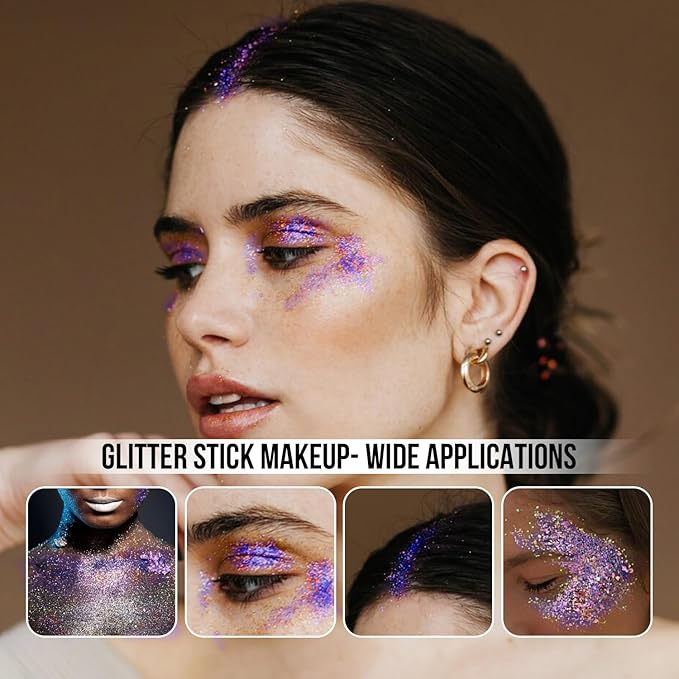 Brzeaf Waterproof Face and Body Glitter Stick, Shimmery& Long Lasting, Hair Eyeshadow Face Body Glitter, Singer Concert Music Rave Festival, Glitter Stick Makeup & Face Glitter Gel