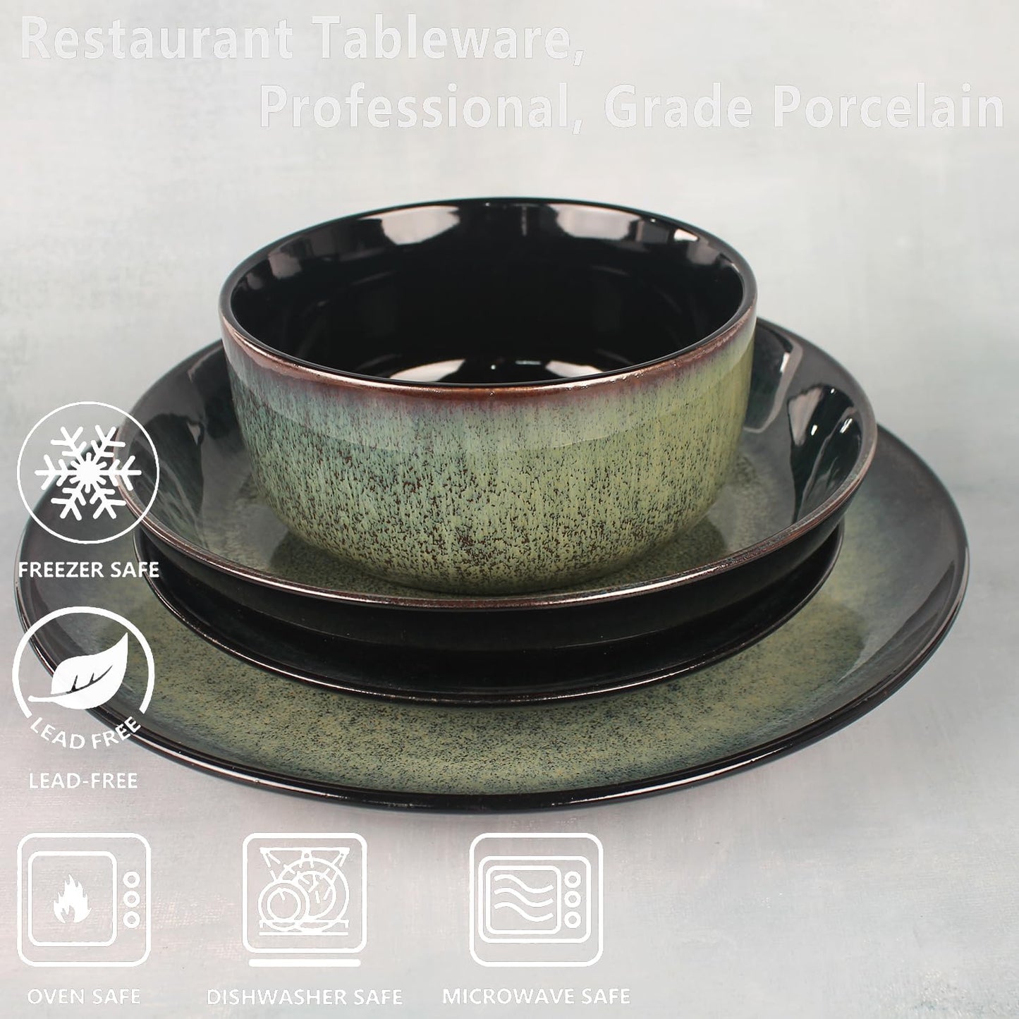 Dinnerware Sets(16Pcs) Serves for 4, Reactive Glaze Tableware Set with 7.9"/8.3"/10.6"Plates and 5.5"bowl, Modern kitchen tableware, Scratch resistant, Microwave Dishwasher safe Set No.1