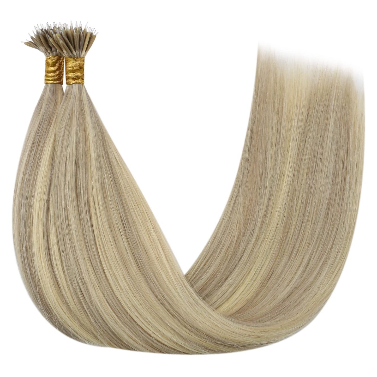 Easyouth Nano Ring Hair Extensions Real Hair Natural Nanos Hair Extensions Golden Blonde Highlight Medium Brown Nano Beads Exten
